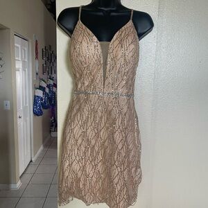 Elegant Nude Sequin Mini Dress